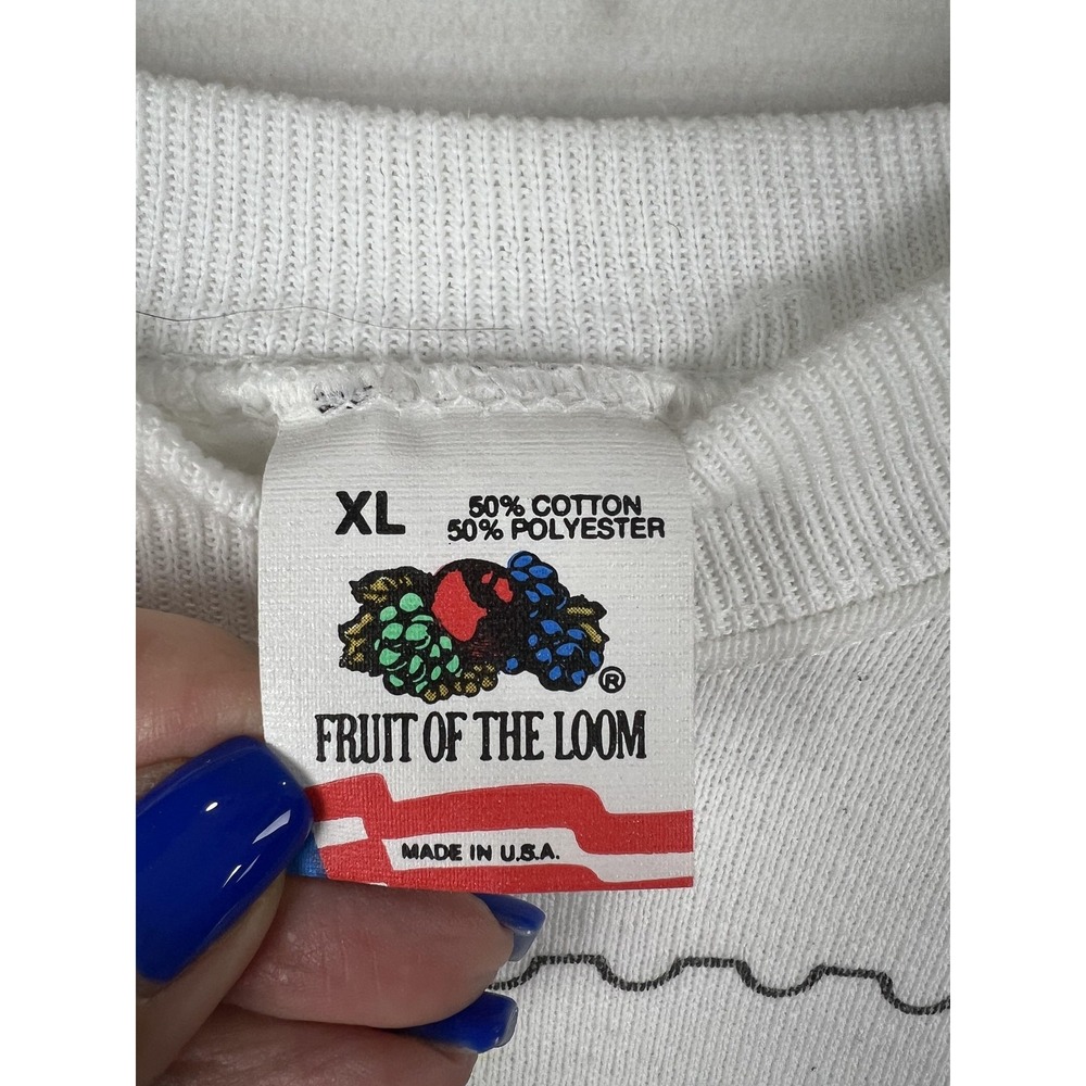 Vintage Fruit Of The Loom Sweatshirt Adult XL White Love Rose Stamp Crewneck USA - Picture 4 of 7